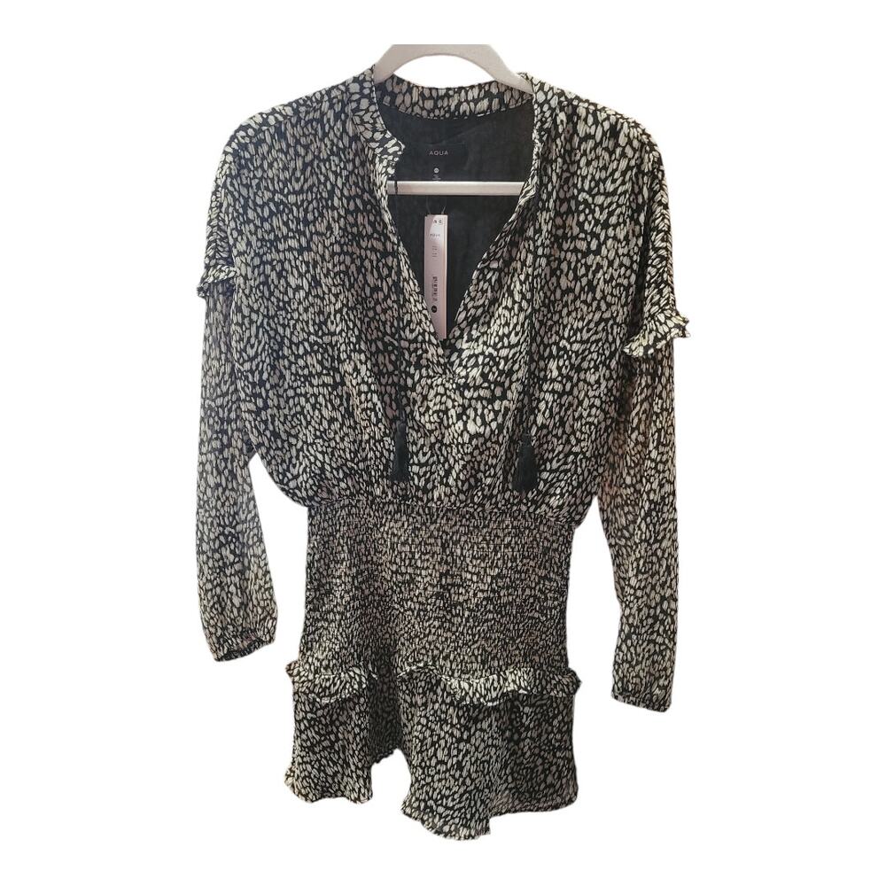 Aqua Black And Yellow Animal Print Smocked Mini Dress Size XS NWT $88